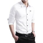 Chemise homme manches longues casual chemise couleur unie militaire avec poche - blanc