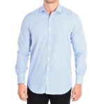 Chemise homme manches longues col revers bill355dc - rayures bleu - blanc