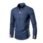 Chemise homme manches longues mode couleur unie slim fit casual - bleu marine - insfity Chemise homme manches longues mode couleur unie slim fit casual - bleu marine - insfity