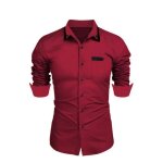 Chemise homme manches longues avec poche casual chemise business contraste slim fit col boutonn - rouge ...