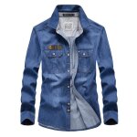 Chemise homme manches longues printemps col rabattu vintage casual comfortable - bleu