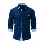 Chemise homme manches longues slim fit business casual chemise contrast�e avec poche confortable - bleu ...