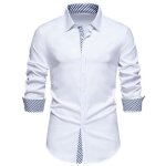 Chemise homme manches longues slim fit elegant chemise coton col rayure couleur unie confortable - taille ... Chemise homme manches longues slim fit elegant chemise coton col rayure couleur unie confortable - taille ...