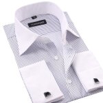 Chemise homme manches longues style franais slim sans repassage respirant fermeture par boutons  rayures ...