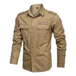 Chemise homme militaire manches longues en coton - insfity - couleur unie kaki