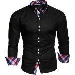 Chemise hommes mode fantaisie coutures mare slim collier carr  manches longues - funmoon - bleu