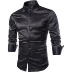 Chemise homme noir funmoon slim fit manche longue col chemise