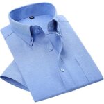 Chemise homme en oxford manches courtes sans repassage chemise unie col boutonn - bleu