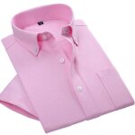 Chemise homme en oxford manches courtes sans repassage chemise unie col boutonn - rose