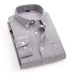 Chemise homme oxford manches longues en coton chemise col boutonn� couleur unie tissu confortable - gris ...