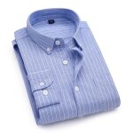 Chemise homme oxford rayures manches longues en coton chemise col boutonn� tissu confortable - bleu
