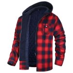 Chemise homme plaid carraux capuche amovible epais chaude manches longues grande taille - noir rouge Chemise homme plaid carraux capuche amovible epais chaude manches longues grande taille - noir rouge