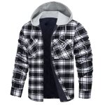 Chemise homme plaid carreaux automne hiver chaude a capuche epais grande taille - noir blanc Chemise homme plaid carreaux automne hiver chaude a capuche epais grande taille - noir blanc