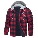 Chemise homme plaid carreaux automne hiver chaude a capuche epais grande taille - rouge Chemise homme plaid carreaux automne hiver chaude a capuche epais grande taille - rouge