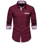 Chemise homme printemps automne manches longues col � pointes rayure - bordeaux