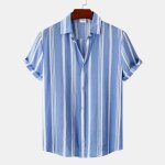 Chemise homme rayure - insfity - manches courtes - col chemise - coton / polyester - bleu