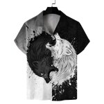 Chemise homme shirt � manches courtes avec imprim� noir - blanc loup fashion