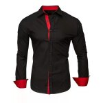 Chemise homme slim col bicolore noir mobigarlan - manches longues stretch confort