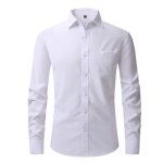 Chemise homme slim col revers manches longues avec poche poitrine couleur unie - blanc Chemise homme slim col revers manches longues avec poche poitrine couleur unie - blanc