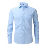 Chemise homme slim col revers manches longues avec poche poitrine couleur unie - bleu clair