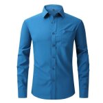 Chemise homme slim col revers manches longues avec poche poitrine couleur unie - bleu jean