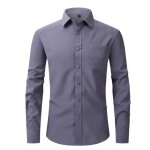 Chemise homme slim col revers manches longues avec poche poitrine couleur unie - gris