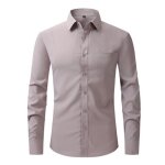 Chemise homme slim col revers manches longues avec poche poitrine couleur unie - gris clair
