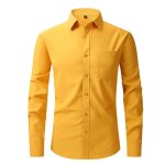 Chemise homme slim col revers manches longues avec poche poitrine couleur unie - jaune