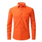 Chemise homme slim col revers manches longues avec poche poitrine couleur unie - orange