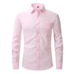 Chemise homme slim col revers manches longues avec poche poitrine couleur unie - rose Chemise homme slim col revers manches longues avec poche poitrine couleur unie - rose