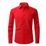 Chemise homme slim col revers manches longues avec poche poitrine couleur unie - rouge