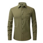Chemise homme slim col revers manches longues avec poche poitrine couleur unie - vert militaire