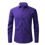Chemise homme slim col revers manches longues avec poche poitrine couleur unie - violet Chemise homme slim col revers manches longues avec poche poitrine couleur unie - violet
