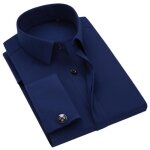 Chemise homme slim fit business poignet mousquetaire chemise elegant manches longues couleur unie - bleu ... Chemise homme slim fit business poignet mousquetaire chemise elegant manches longues couleur unie - bleu ...