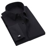 Chemise homme slim fit business poignet mousquetaire chemise elegant manches longues couleur unie - noir ...