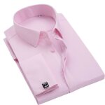 Chemise homme slim fit business poignet mousquetaire chemise elegant manches longues couleur unie - rose ...