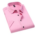 Chemise homme slim fit manches courtes chemisette ete col carr� couleur unie - rose