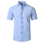Chemise homme slim fit manches courtes chemise stretch business couleur unie tissu confortable - bleu ...