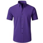Chemise homme slim fit manches courtes chemise stretch business couleur unie tissu confortable - violet ... Chemise homme slim fit manches courtes chemise stretch business couleur unie tissu confortable - violet ...