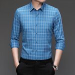Chemise homme slim fit manches longues chemise elegant business tissu confortable - bleu