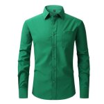 Chemise homme slim fit manches longues chemise elegant avec poche couleur unie - vert