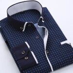 Chemise homme slim fit manches longues imprim pois chemise business en coton col boutonn - bleu