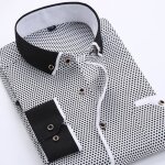Chemise homme slim fit manches longues imprim pois chemise business en coton col boutonn - noir