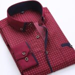 Chemise homme slim fit manches longues imprim pois chemise business en coton col boutonn - rouge