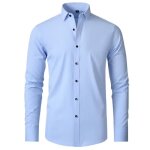 Chemise homme slim fit manches longues chemise stretch business couleur unie tissu confortable - bleu ...