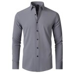 Chemise homme slim fit manches longues chemise stretch business couleur unie tissu confortable - gris ...