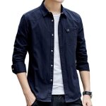 Chemise homme slim fit - zewow - manches longues - boutons pressions - bleu