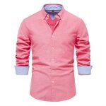 Chemise hommes uni en slim � manches longues coupe standard fit grande v�tements masculin xh467 rose
