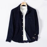 Chemise homme en velours ctel extrieur casual relaxed fit en coton manches longues - bleu fonce