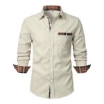 Chemise homme velours c�tel� manches longues regular fit casual chemise contrast�e avec poche confortable ...
